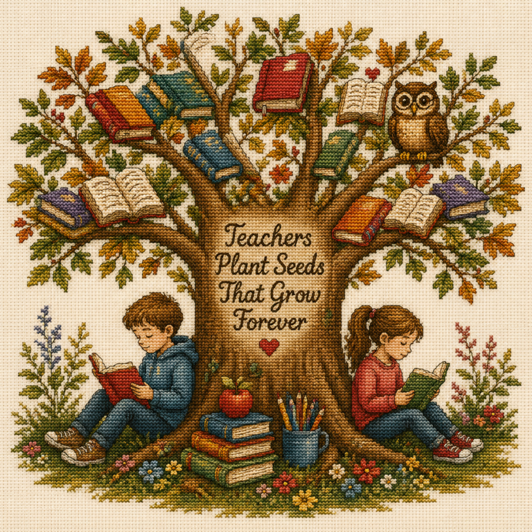 Teacher Appreciation Tree of Knowledge Cross Stitch Pattern - Productsanime