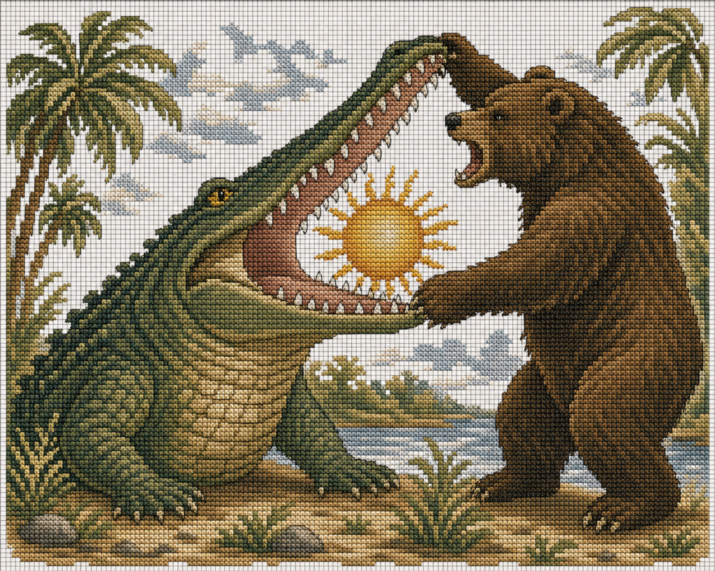 Bear & Crocodile • Surreal Tropical Encounter