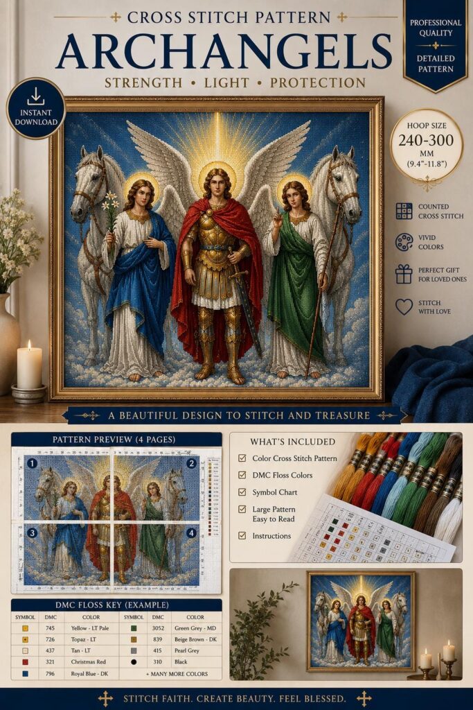 Heavenly Archangels Cross Stitch Pattern • Divine Angelic Embroidery Design • PDF & SVG Digital Needlework Chart