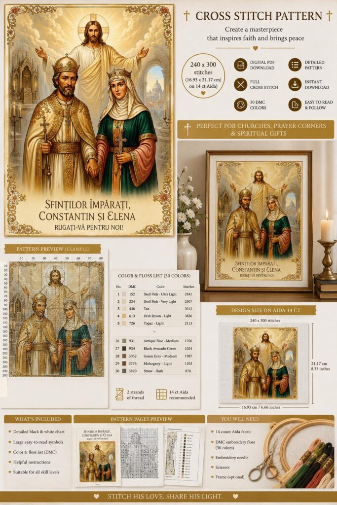 Imperial Saints Constantine & Helena Icon Cross Stitch Pattern • Royal Christian Embroidery Design • PDF ,SVG Digital Chart