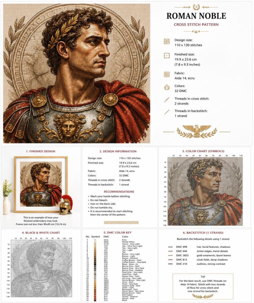 PatternRoman Emperor Portrait — Ancient Rome Cross Stitch Pattern