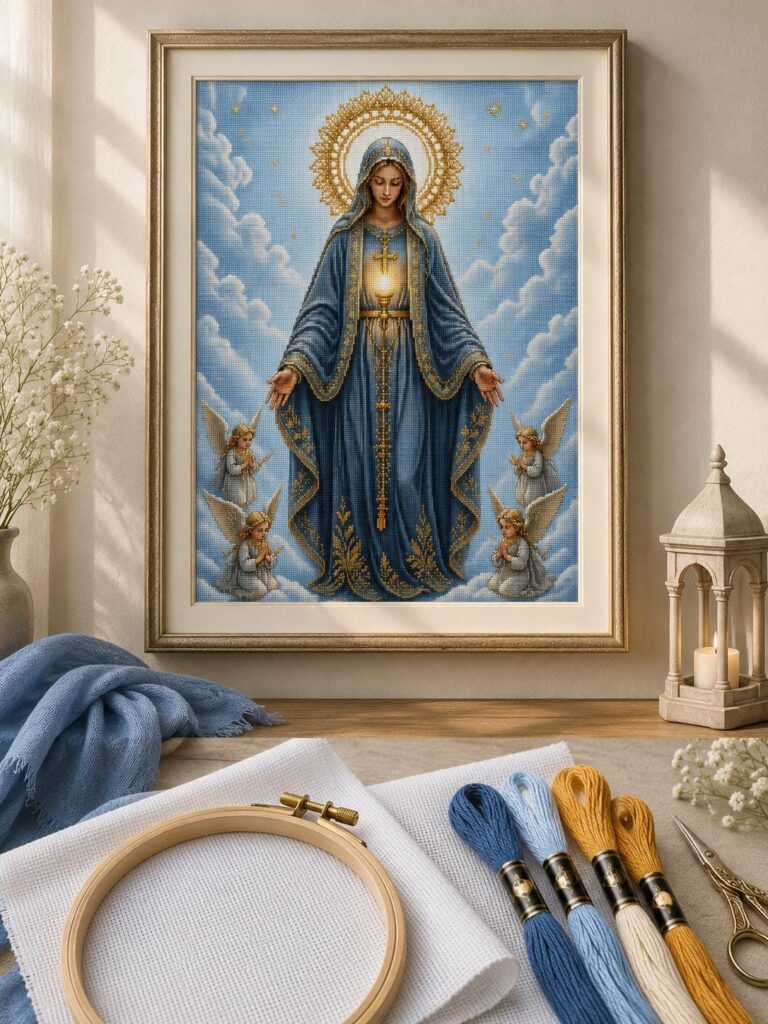 Heavenly Madonna Cross Stitch Pattern • Sacred Angels Embroidery Design