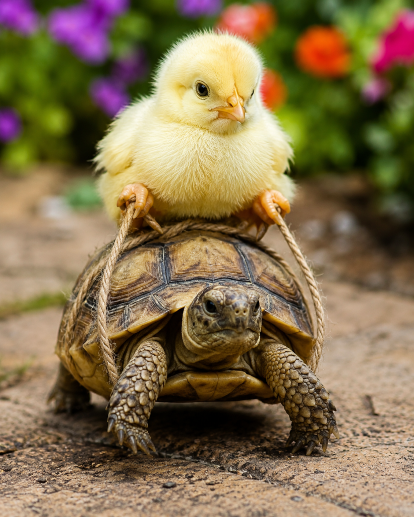 Little Chick Riding a Tortoise