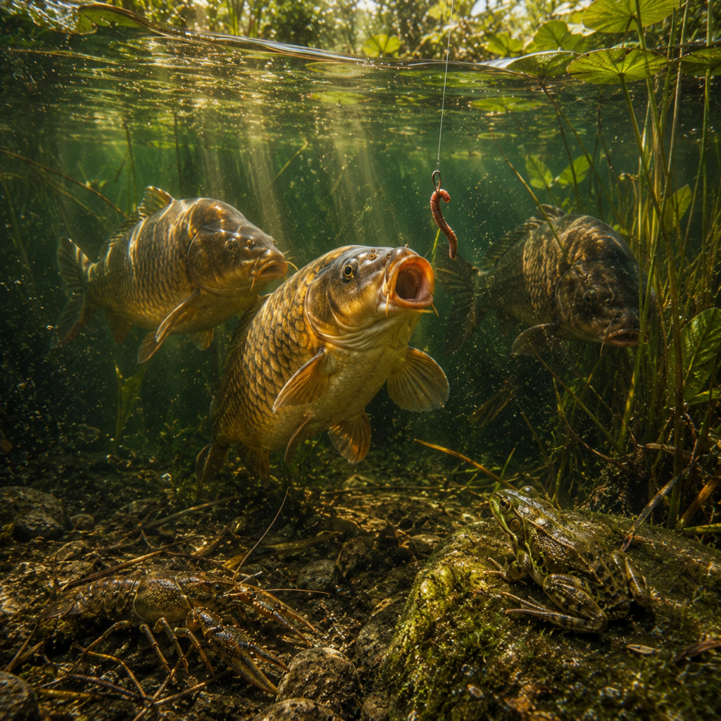 Carp Fishing in a Natural Pond